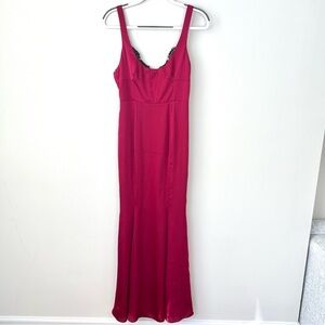 Fame and Partners Red Lace Trim Maxi Dress